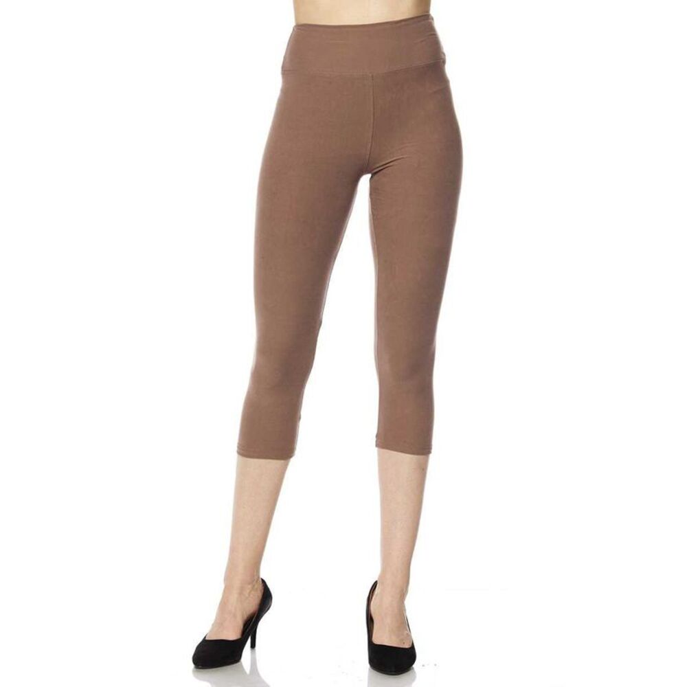 World of Leggings Brushed Basic Solid High Waisted Plus Size Capris - 3 Inch